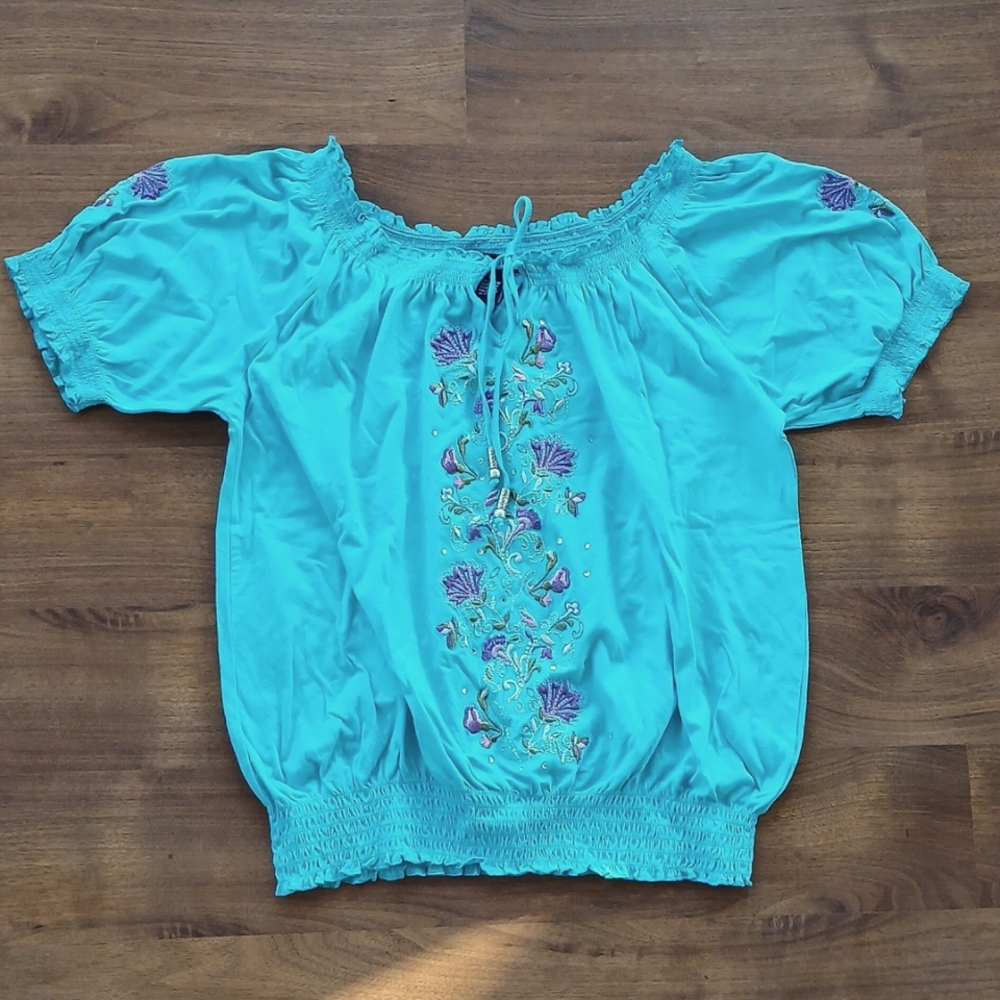 RXB Embroidered Cap Sleeve Top, Size L, NWT